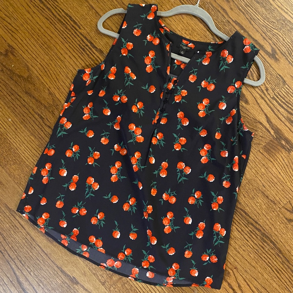 Talbots navy and red floral top. Size L petite.